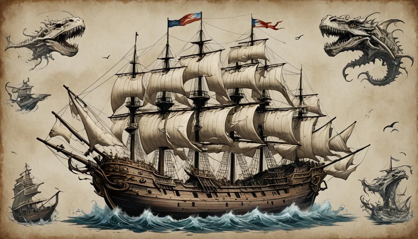 Bones Ship Navigating Stormy High Seas