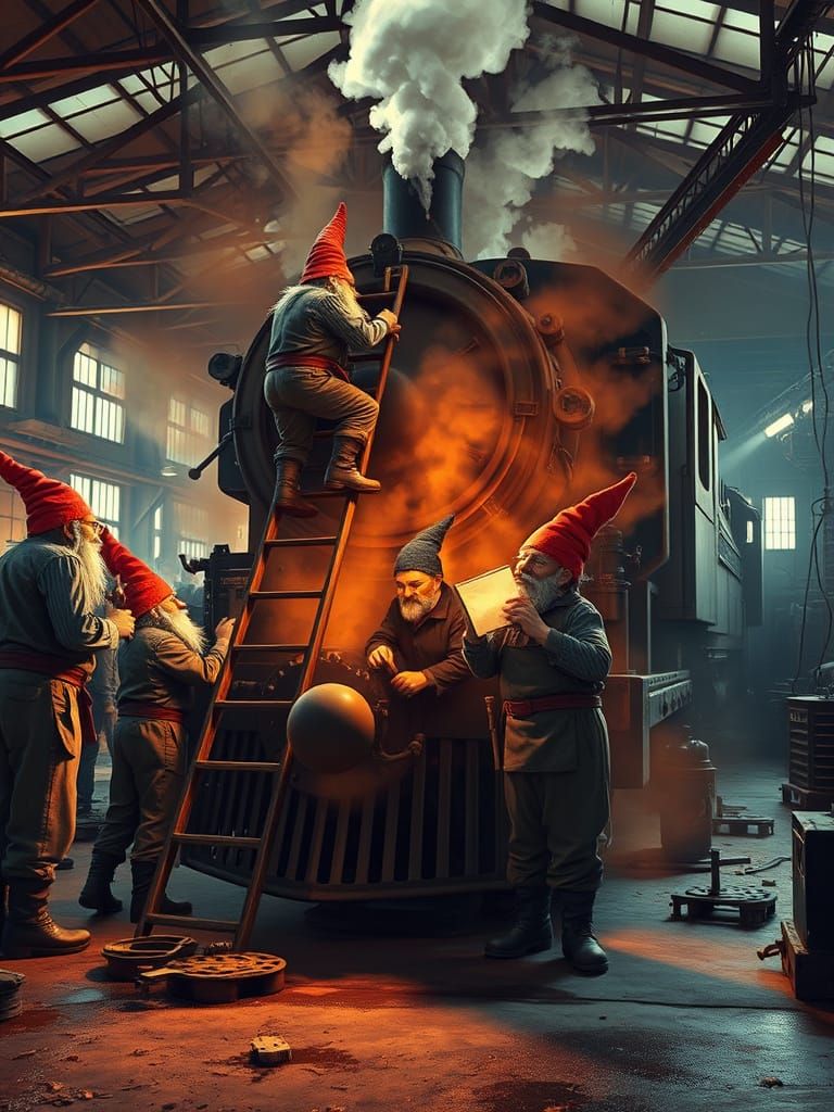 Steampunk Gnomes in Soviet Train Workshop