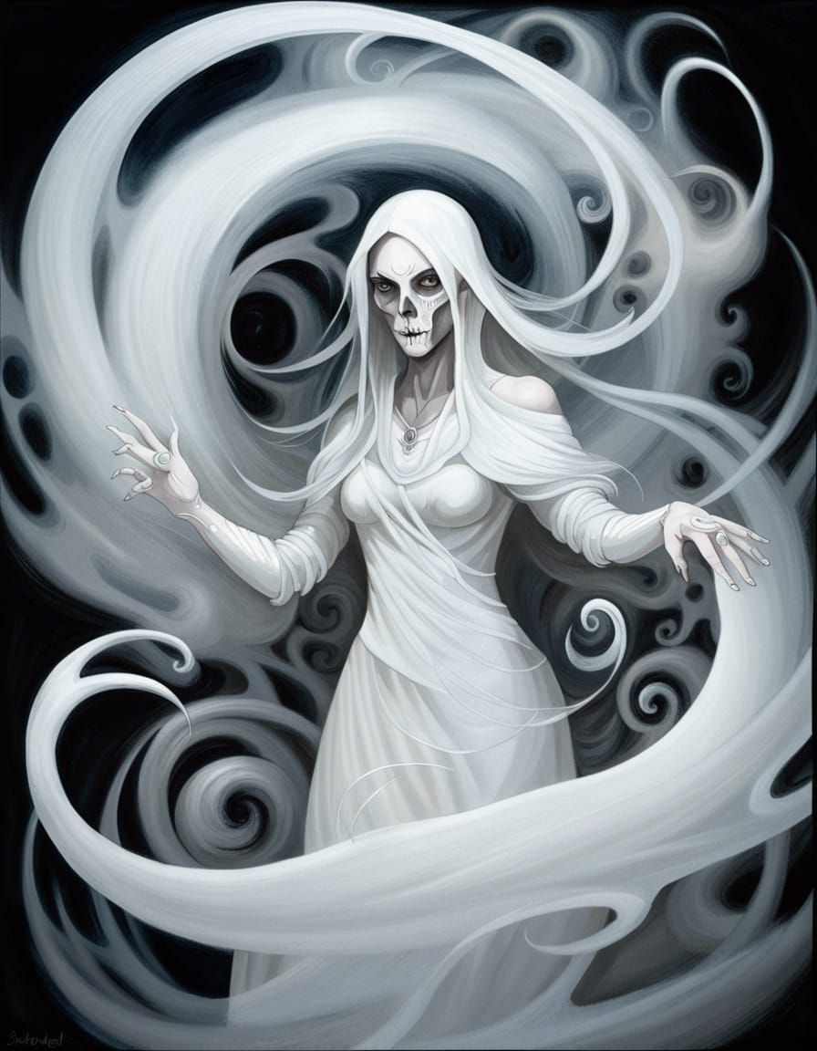 Monochromatic Necromancer Portrait with White Smoke