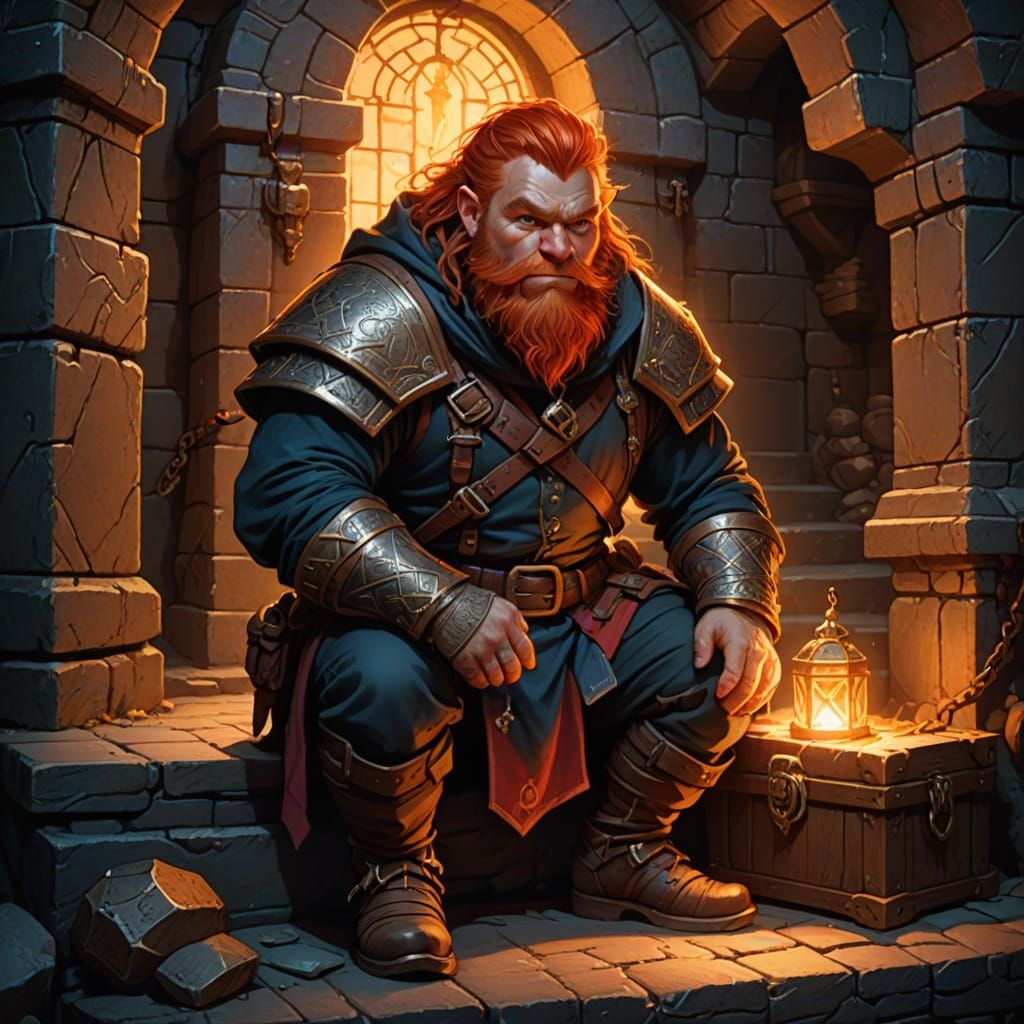 Dwarf Adventurer on Dungeon Steps