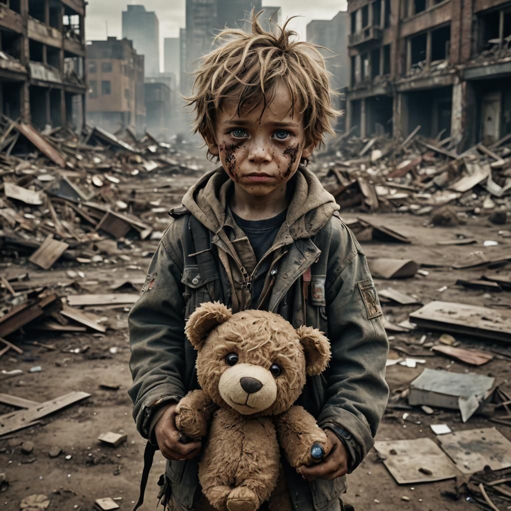 Post-Apocalyptic Boy with Teddy Bear
