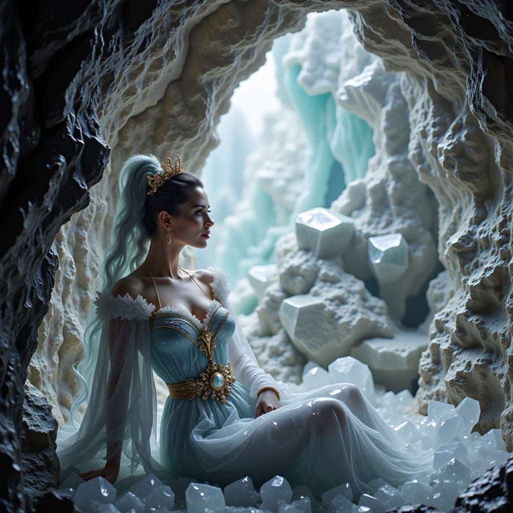 Ethereal Crystal Princess in Ancient Slavic Attire