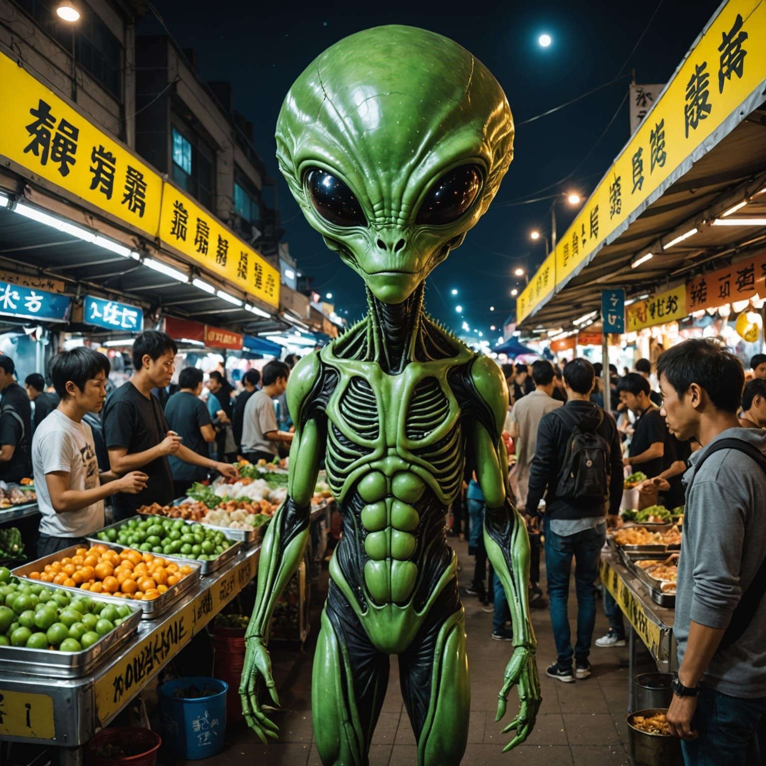 Alien Night Market Scene in Neon Hues