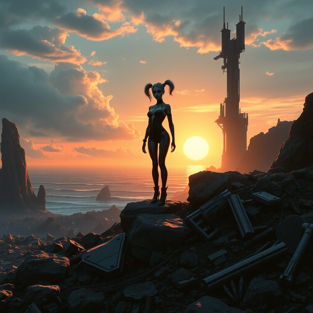 Hypermodern Post-Apocalyptic Harley Quinn Portrait in Styliz...