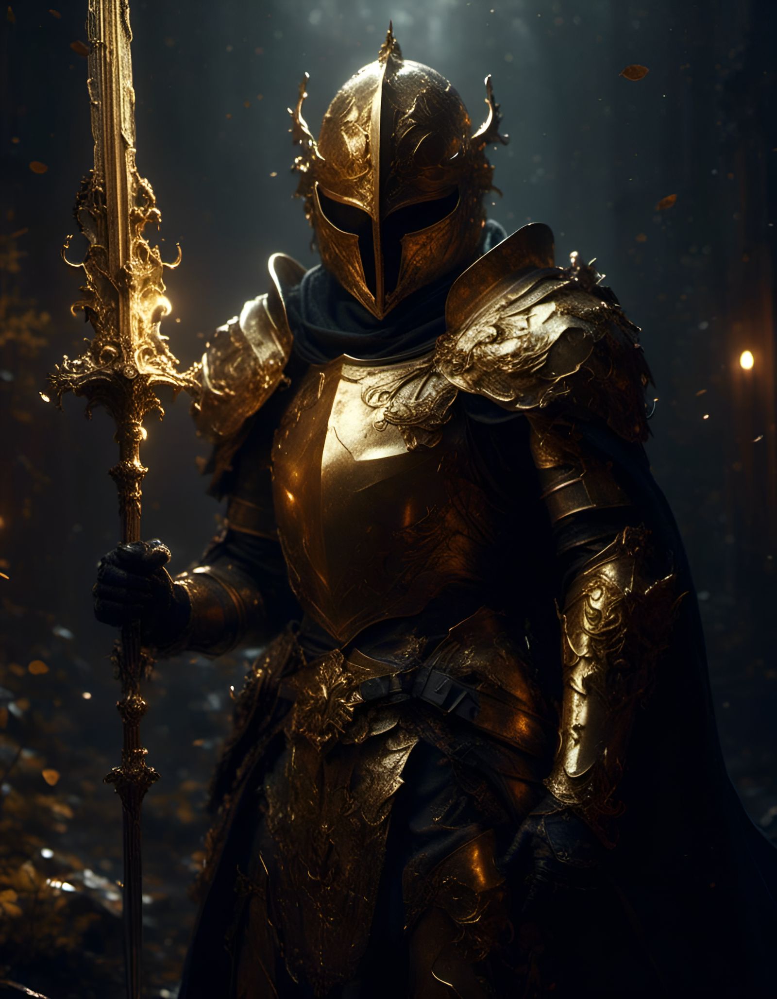 Golden Knight Illustration in 70s Fantasy Art Style