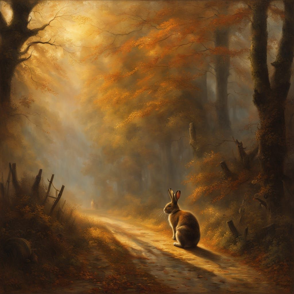 Giant Rabbit in Golden Age Style Painting