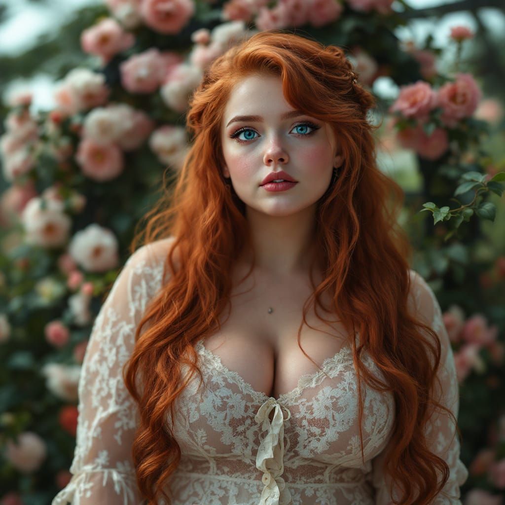 Surreal Portrait of a Woman with Red Hair and Blue Eyes