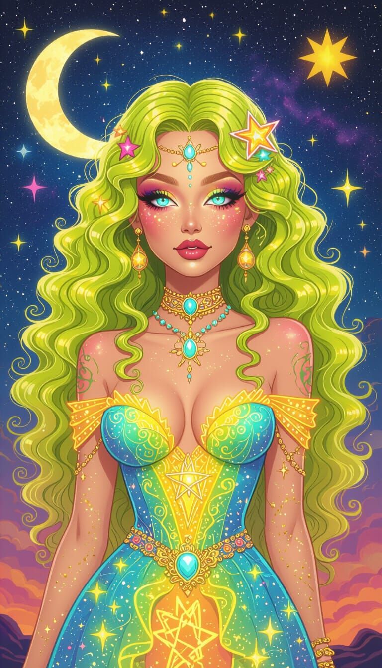 Mystical Enchantress Portrait in Psychedelic Fantasy Style