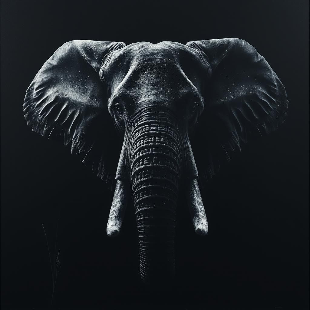Ethereal Black Elephant Double Exposure Illustration