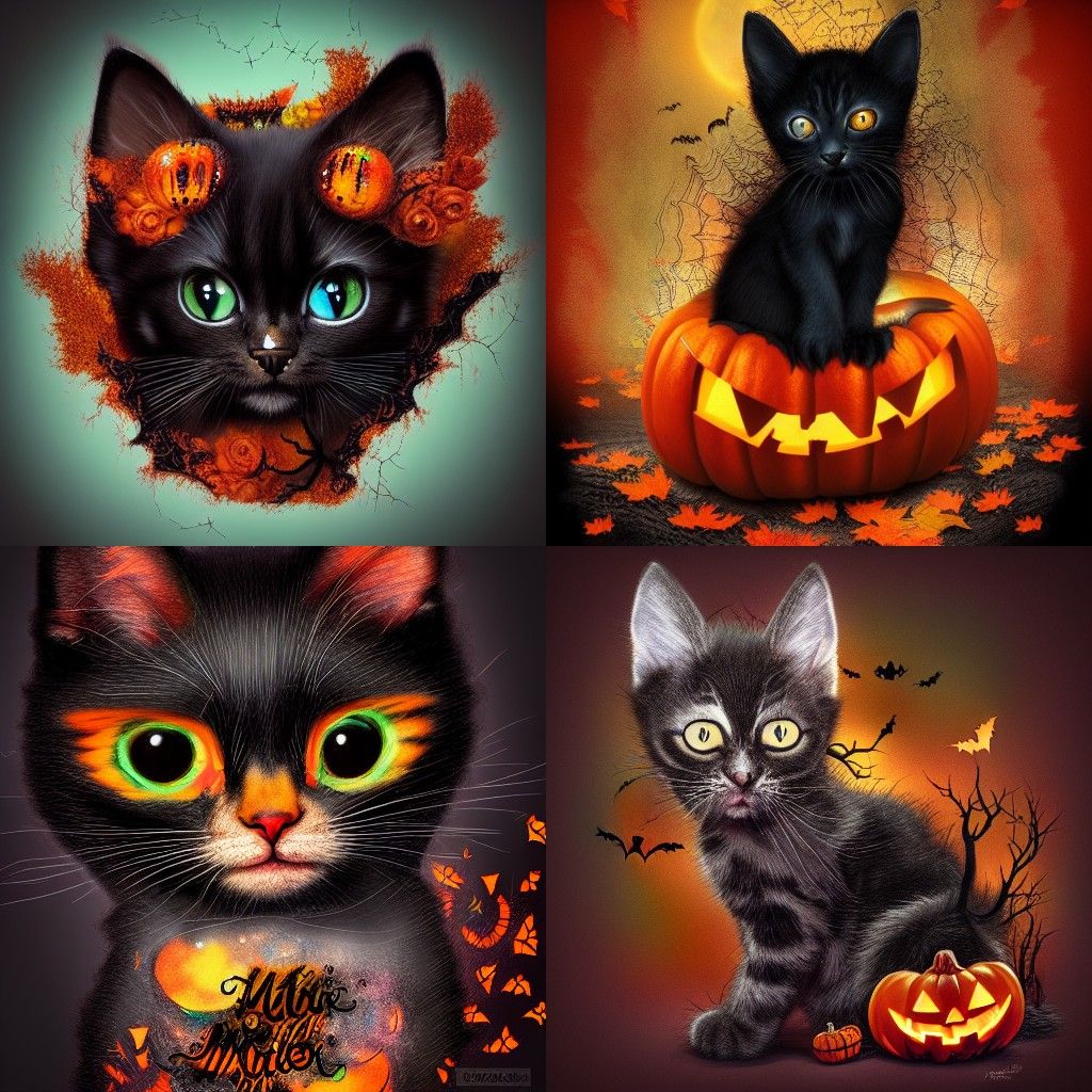 Halloween Kitten in Iridescent Mixed Media Illustration