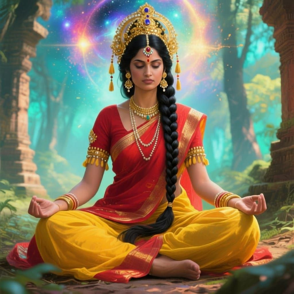 Ethereal Indian Goddess of Fortune in Forest