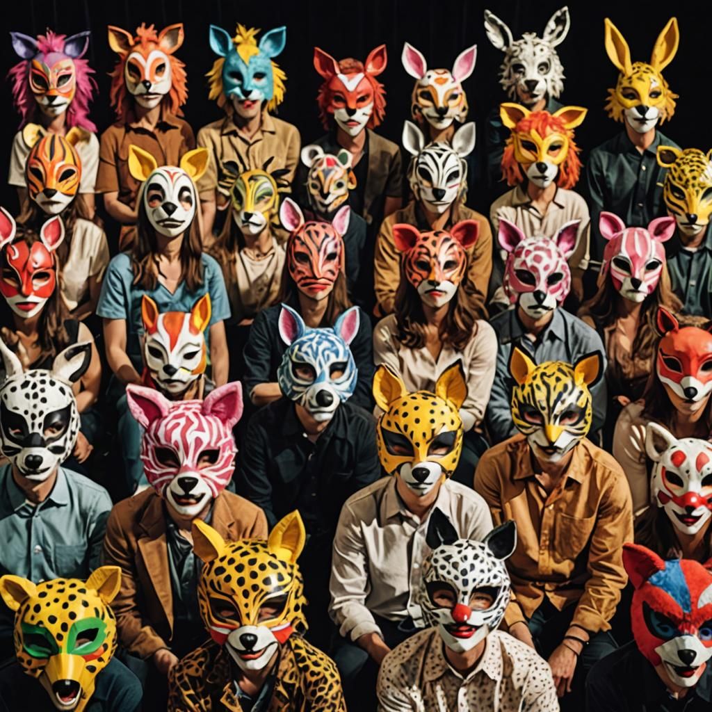 Theatrical Animal Masks Performance on Stage