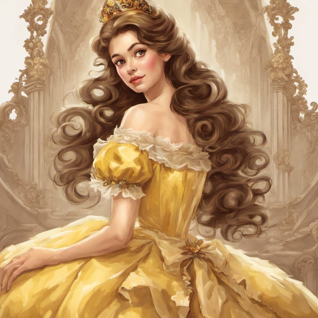 Princess Belle in Rococo Style Golden Dress