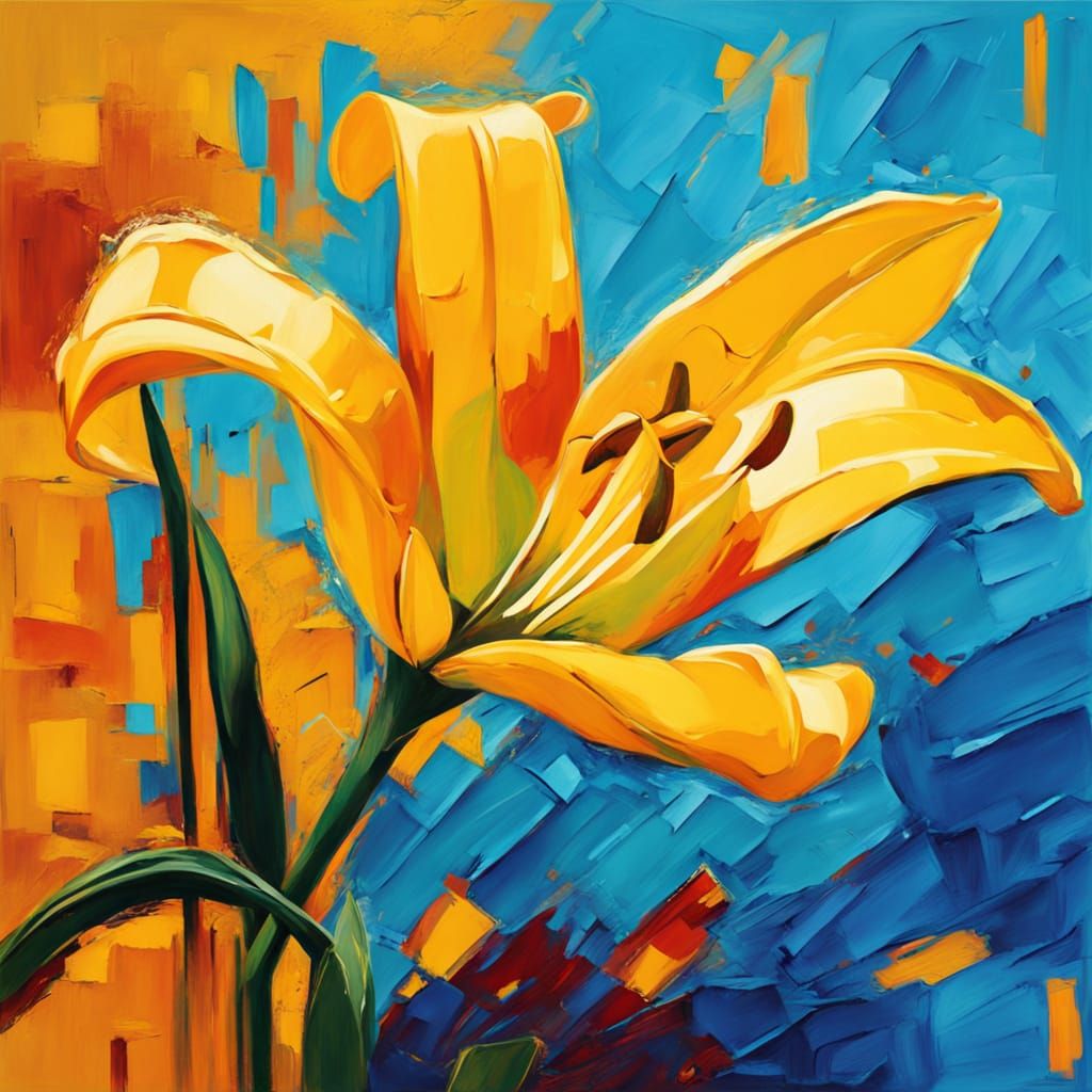 Golden Lily Oil Painting in Neo-Impressionist Style