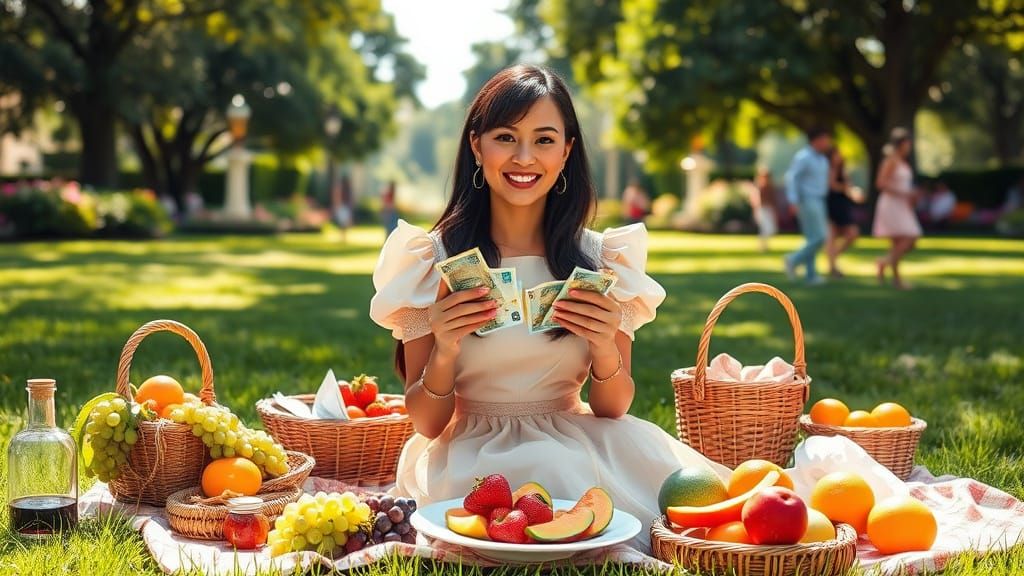 Elegant Woman Enjoys Luxurious Garden Picnic with Brazilian ...