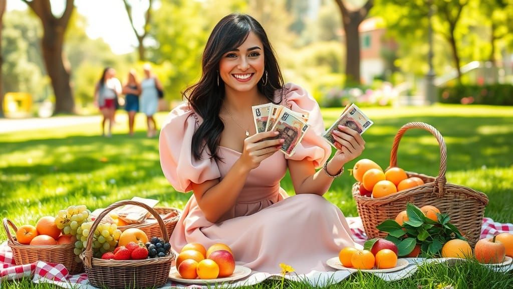Elegant Woman Enjoys Luxurious Garden Picnic with Brazilian ...