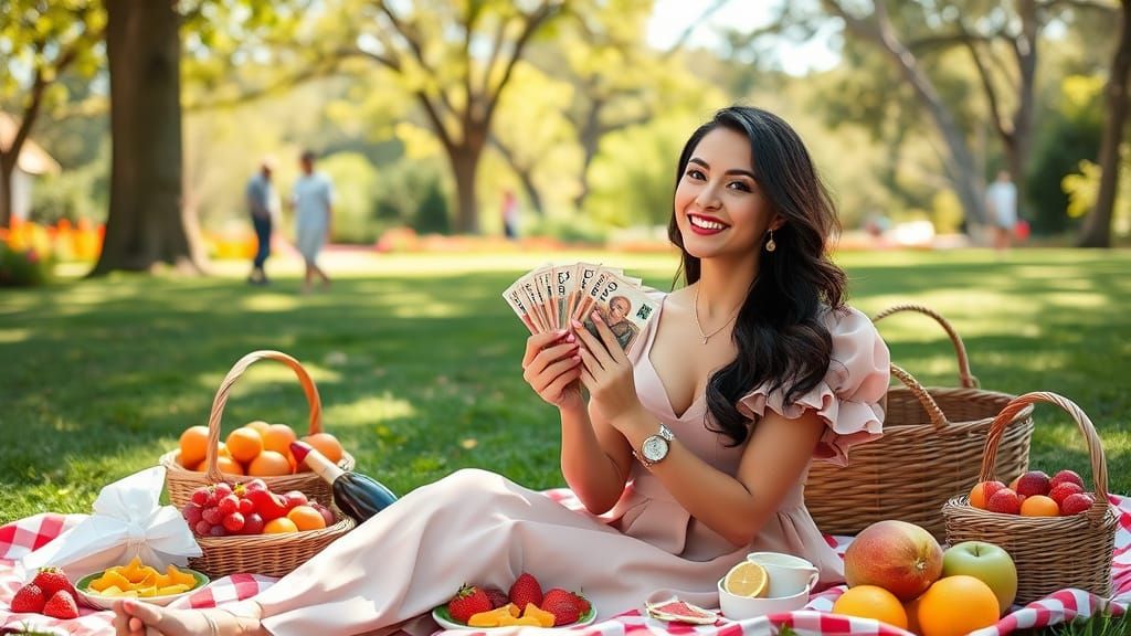 Elegant Woman Enjoys Luxurious Garden Picnic With Brazilian ...