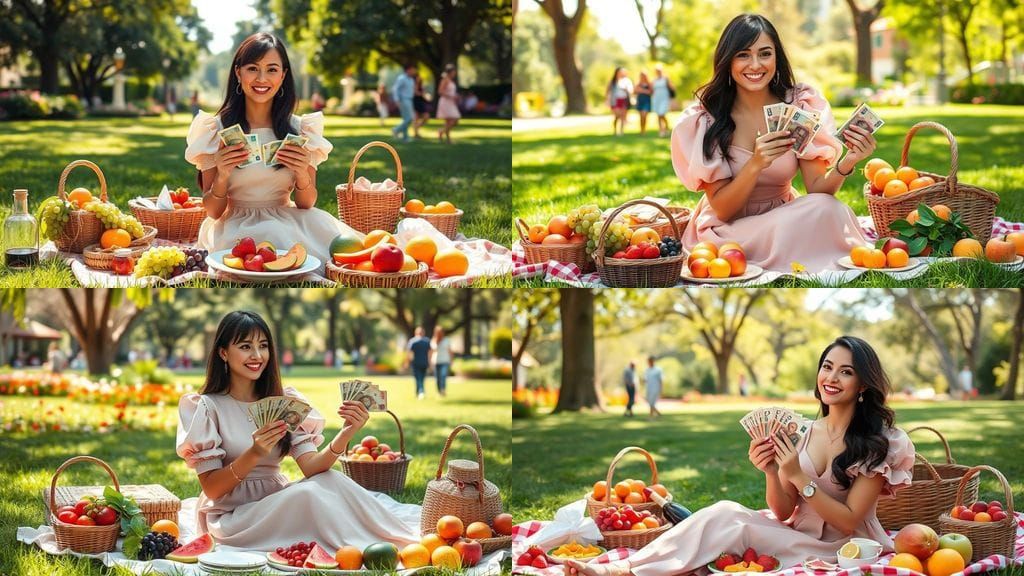 Elegant Woman Enjoys Luxurious Garden Picnic with Brazilian ...