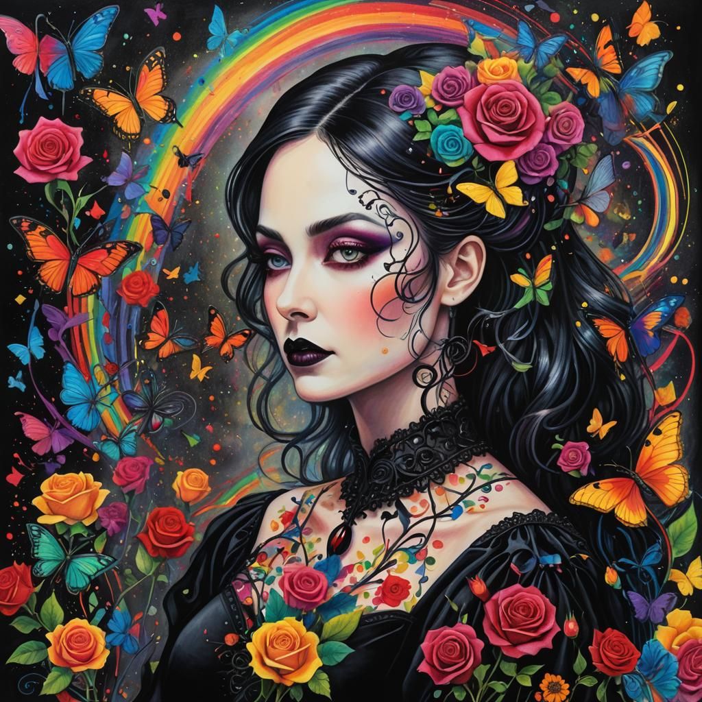 Surreal Crayon Drawing of a Goth Woman