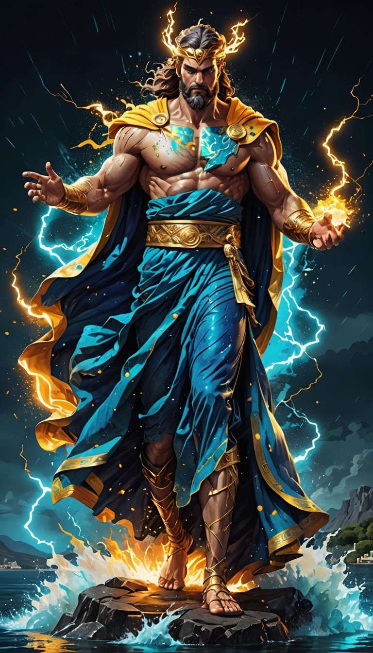 Mythical Greek God Splattered with Neon Inks