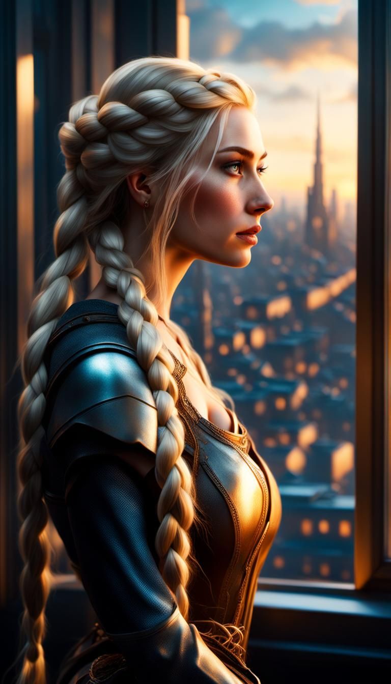 Rapunzel in High Tower in Cyberpunk City