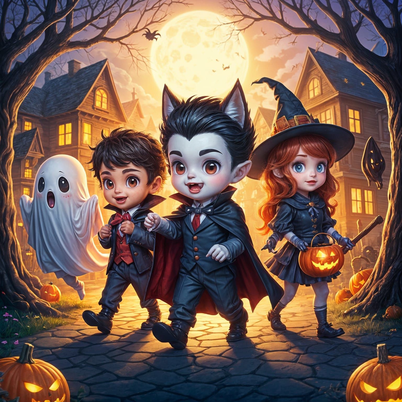 Friends Trick-or-Treating: Hyperrealistic Halloween Art