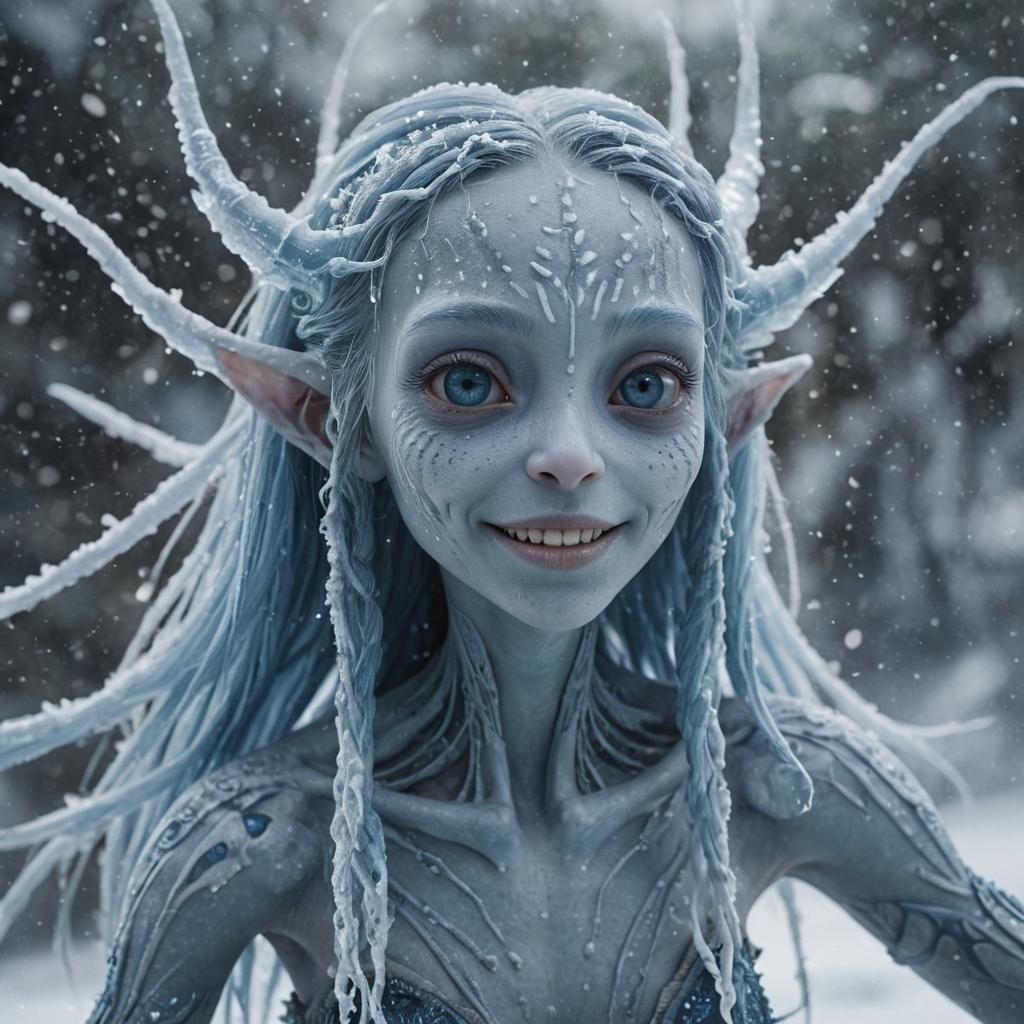 Icy Blue Alien Portrait in Digital Painting Style