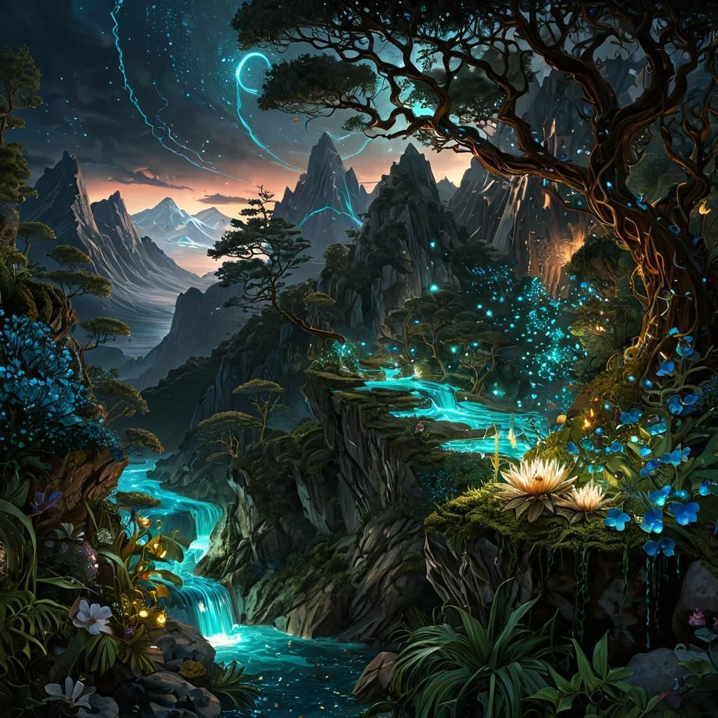 Bioluminescent Forest Dreamscape in Hyperrealistic Style