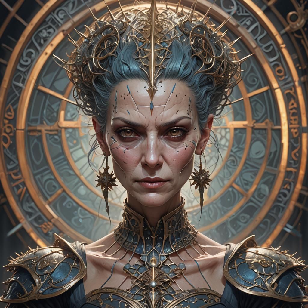 Detailed Portrait of a Female Pinhead Character
