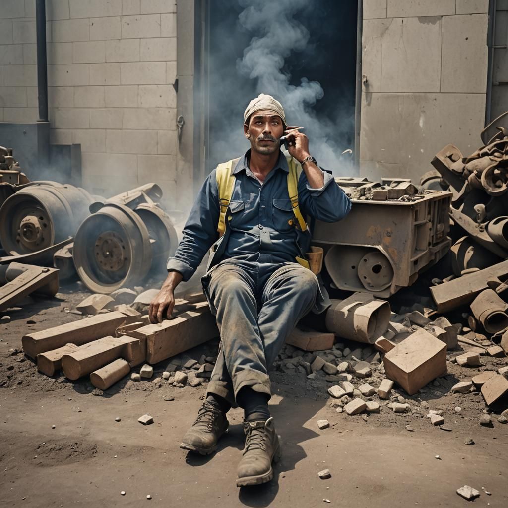 Loader's Smoke Break After Hard Job