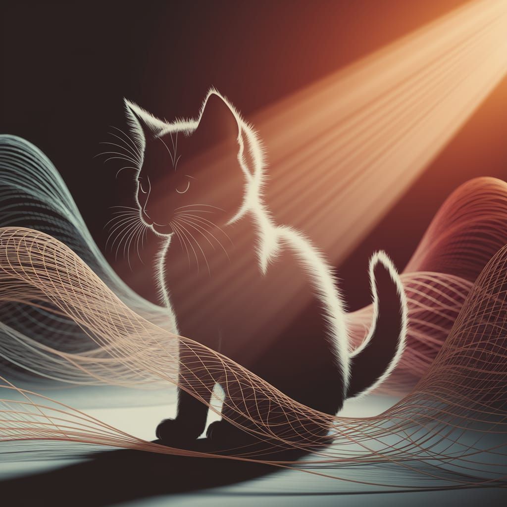 Vibrant Fantasy Poster of Silhouetted Kitten in Whimsical Wi...