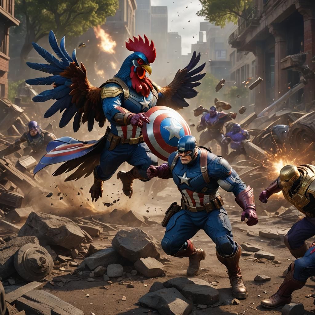 Rooster as Captain America Battles Thanos: Detailed Digital ...