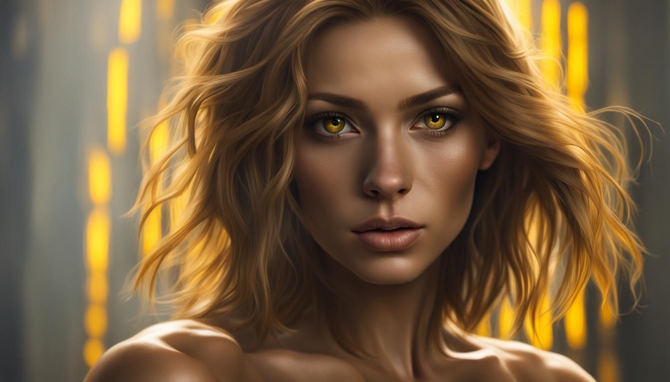 Woman with Tiger Eyes in Hyperrealistic Style