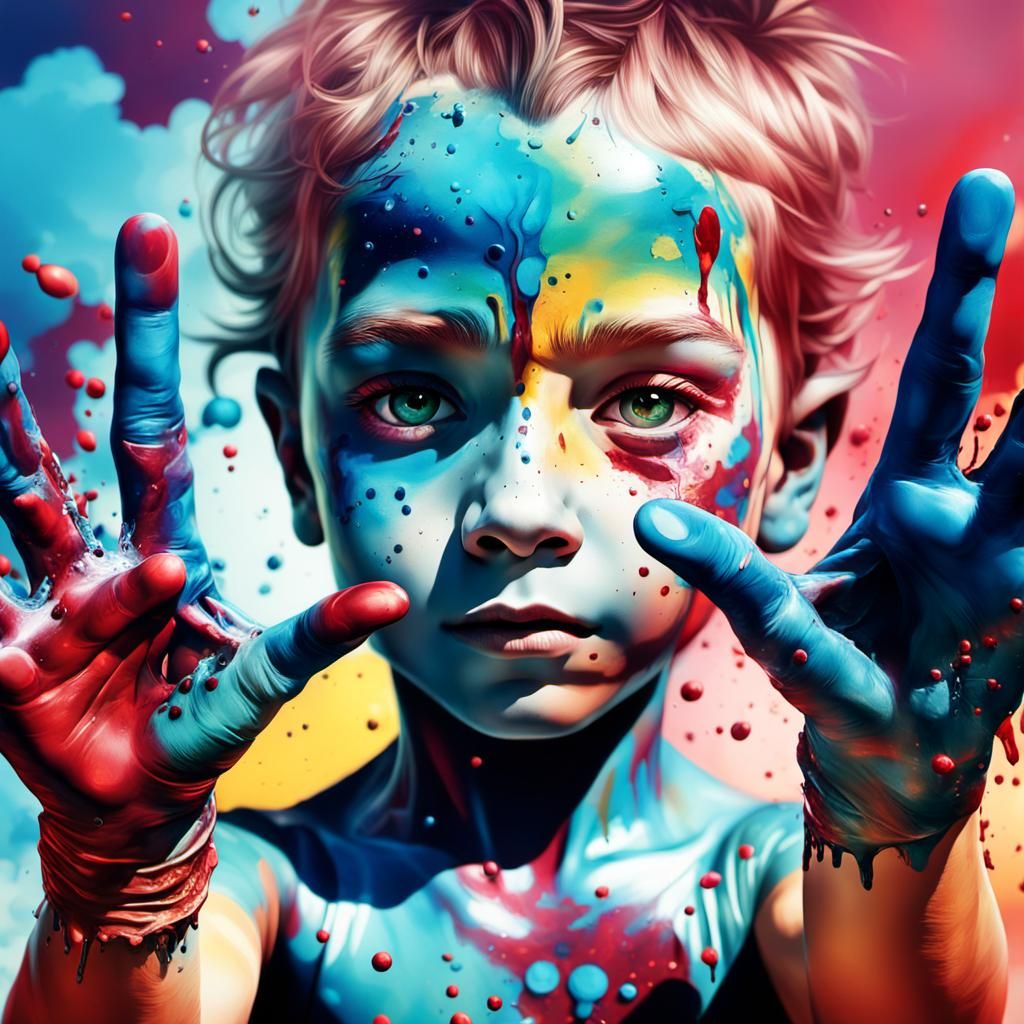 Cyborg Runs Toward an Explosion of Color