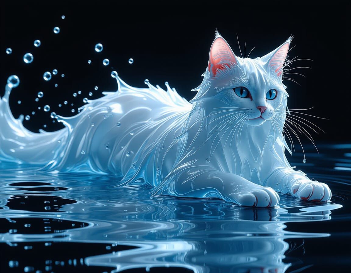 Liquid Water Cat in Detailed Digital Art Style