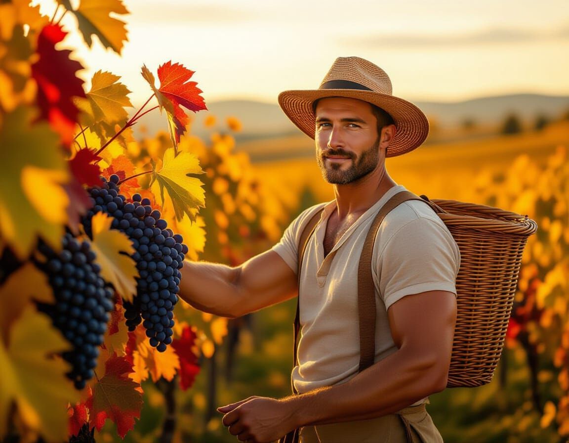 Tuscan Vineyard Harvest in Golden Hour Light