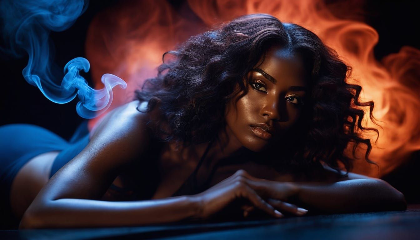 Sensual Black Goddess in Ethereal Smoke