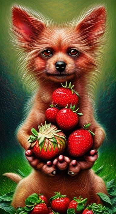 Dog and strawberries