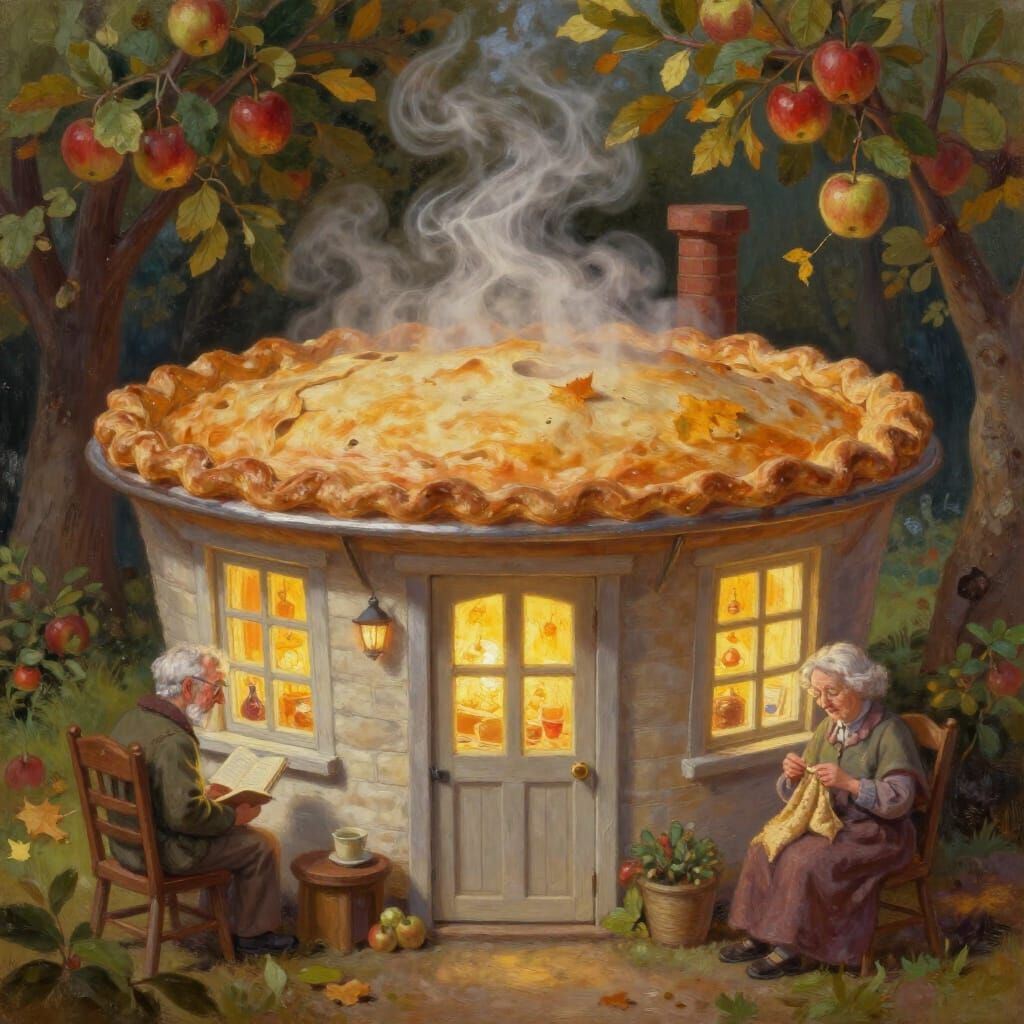 Cozy Pie Home Scene with Elderly Couple in Autumn