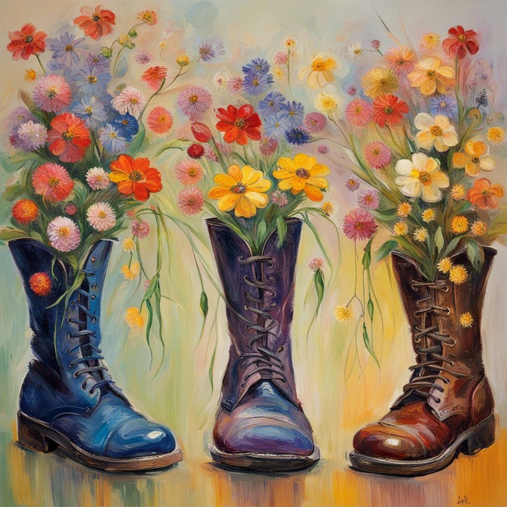 Impressionist Flowers Bloom from Boots