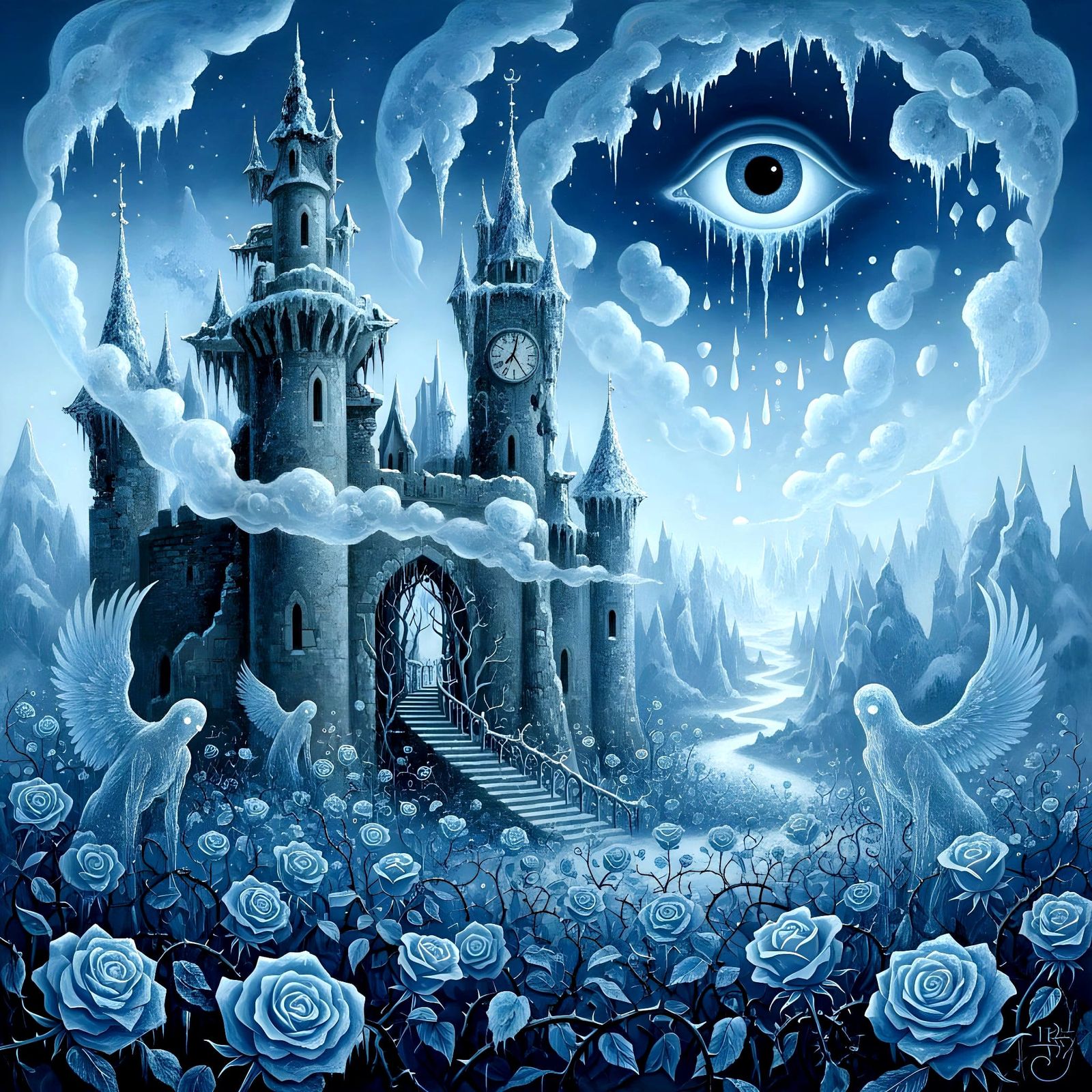 Melancholic Winter Castle in Surreal Style