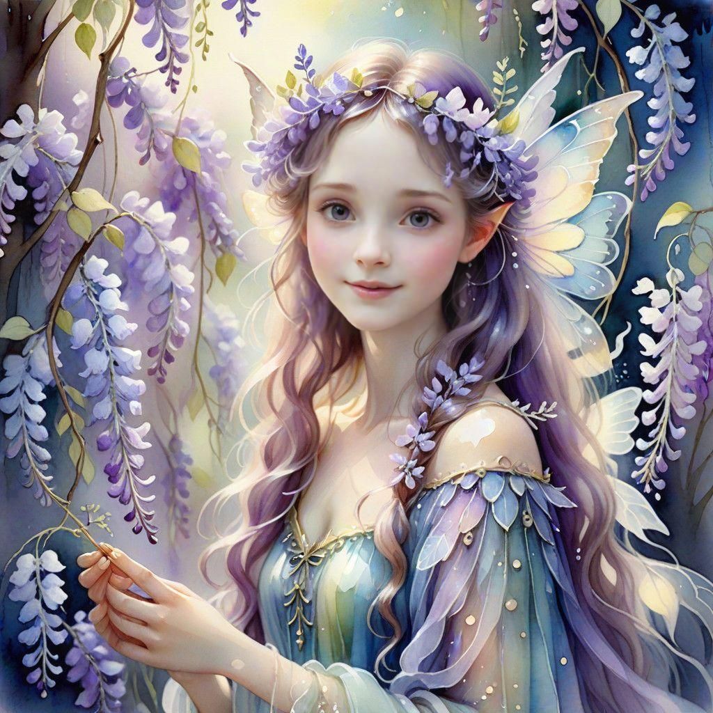 Whimsical Wisteria Fairy in Floral Splendor