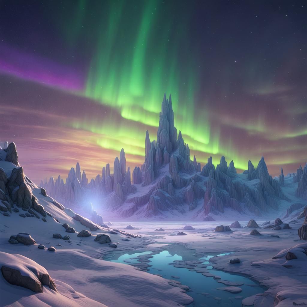 Arctic Aurora Landscape: Hyperdetailed Digital Art