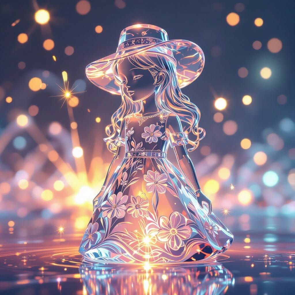 Crystal Figurine of a Girl in a Hat and Dress
