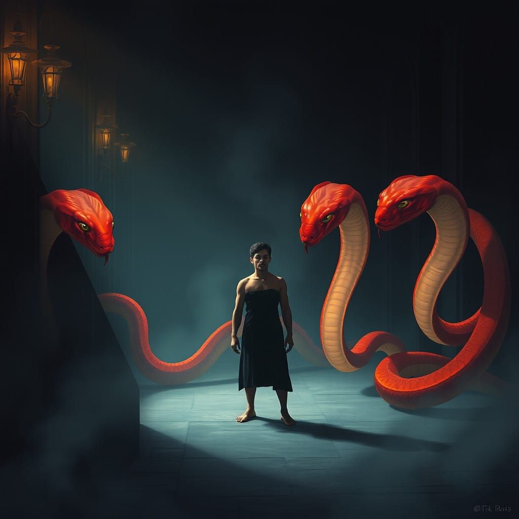 Rael Encounters Enchanted Serpents in a Futuristic Henge