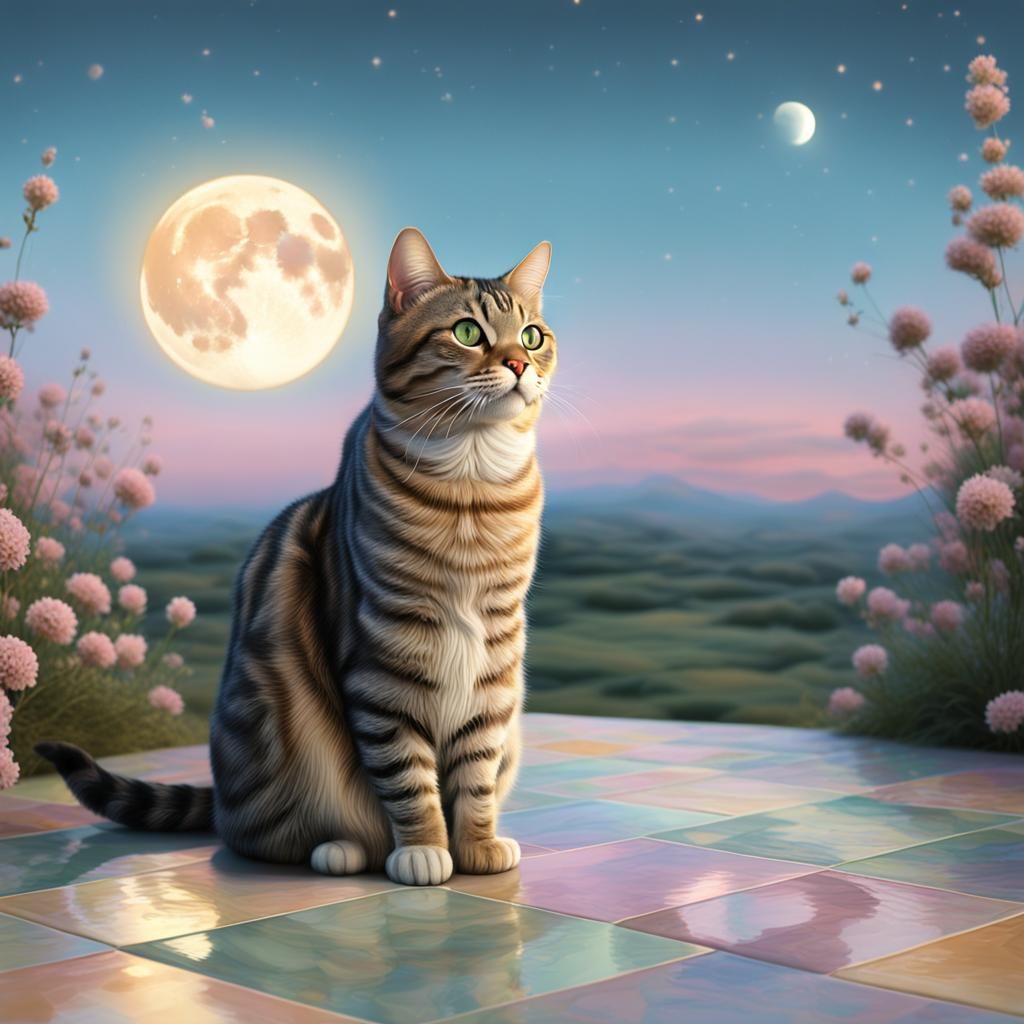 Tabby Cat in Surreal Muted Landscape, Contemporary Realism