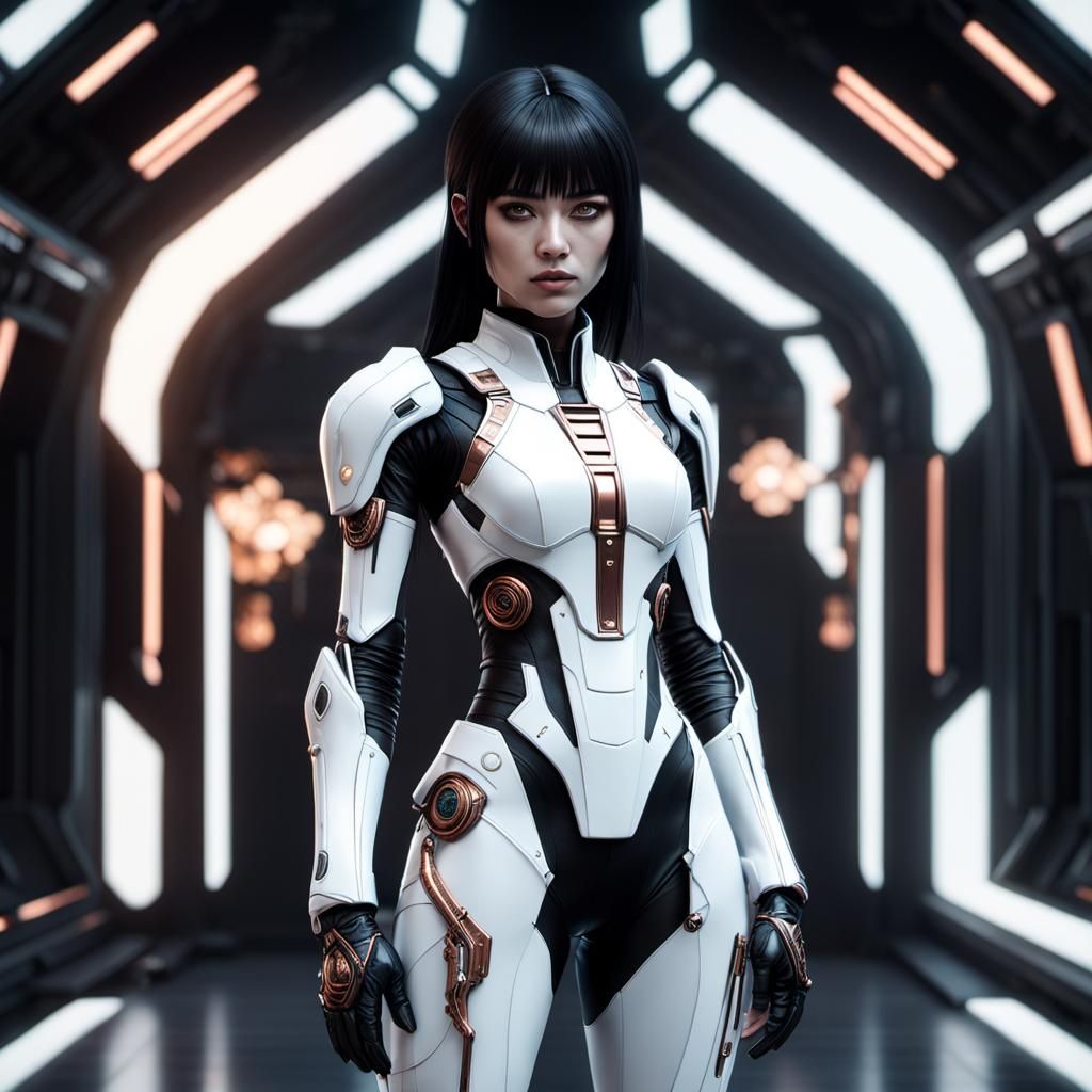 Alien Girl in Cyberpunk Combat Suit: 3D Rendering