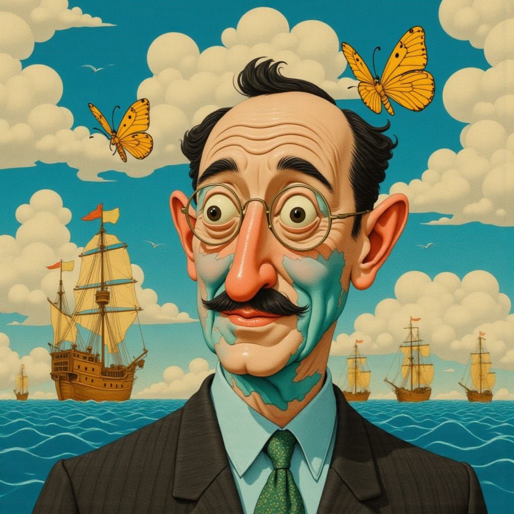 A Collage of Salvador Dalí and his painting "The Persistence of Memory"