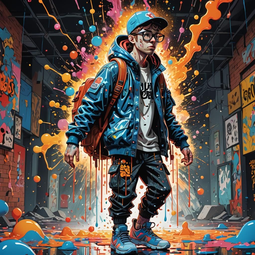 Cartoon Character in Dripping Gloss Particle Explosion