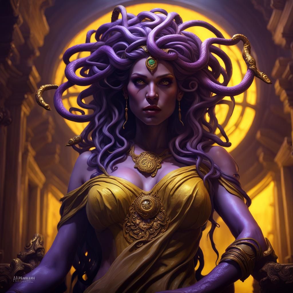 Mysterious Female Medusa in Dark Fantasy Style